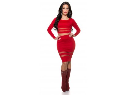 Úpletová sukně s průhlednými pásy Červená