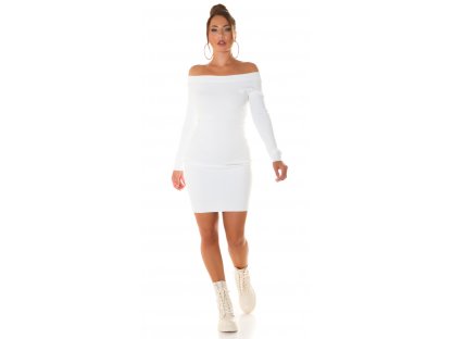 Úpletové šaty s výstřihem Carmen Mabel bílé