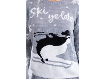 Vánoční svetr s tučňákem Mahala šedý