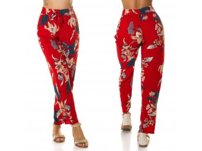 Volné kalhoty s květinovým vzorem Jill červené