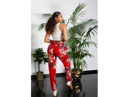 Volné kalhoty s květinovým vzorem Jill červené
