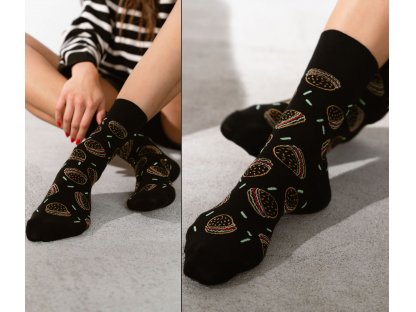 Vysoké ponožky s hamburgery Keren černé