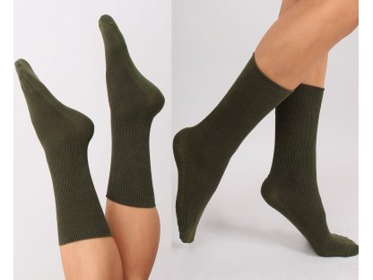 Vysoké žebrované ponožky Dorthy khaki