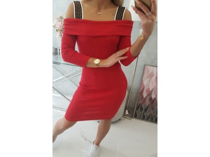Žebrované šaty carmen s ramínky Diane červené