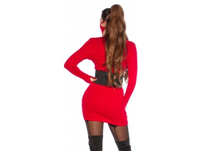 Žebrované šaty / dlouhý rolák s rouškou Tawnee červené