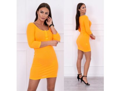 Žebrované šaty s knoflíky Alena neonově oranžové