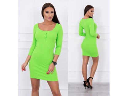 Žebrované šaty s knoflíky Alena neonově zelené