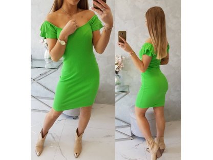 Žebrované šaty s volánkovými rukávy Fanny zelené