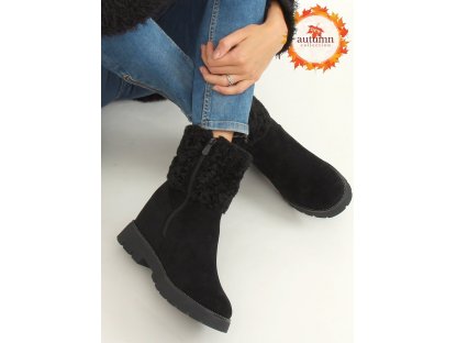 Zimní boty s kožíškem na klínu Melia černé