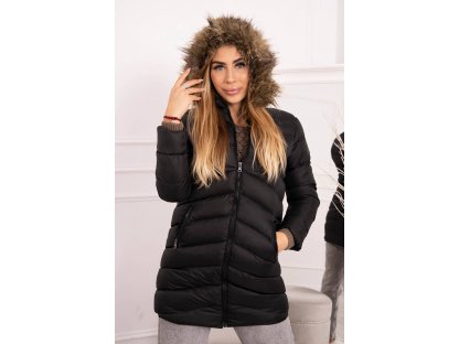 Zimní bunda s kapucí a kožešinou Nicola černá