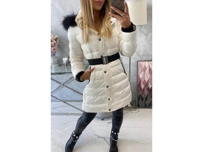 Zimní bunda s páskem a kožešinou Teal ecru