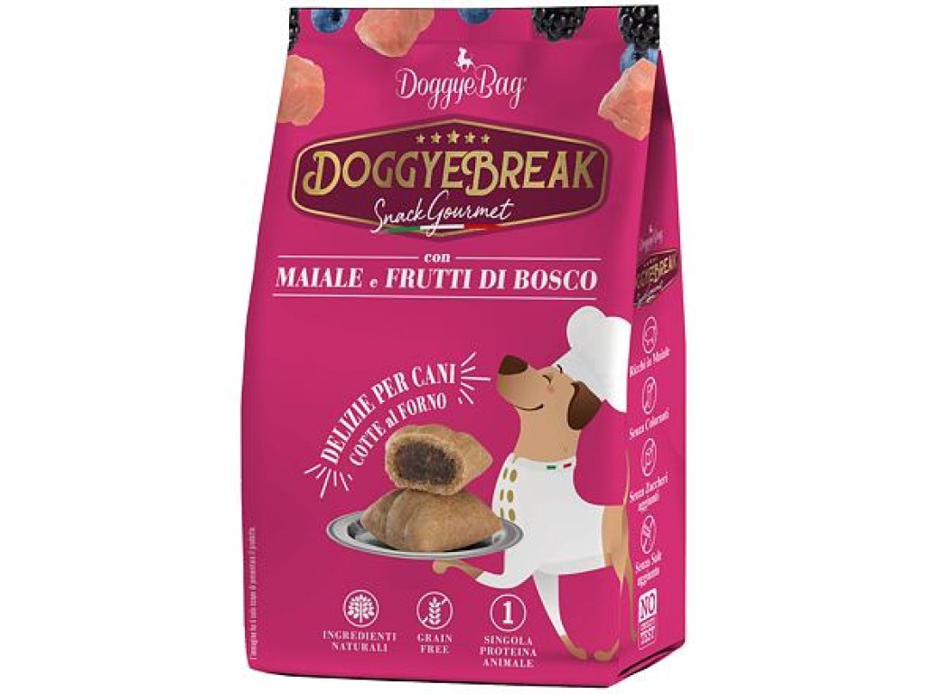 BALENÍ 6 ks – DoggyeBag DoggyeBreak s vepřovým masem a lesními plody 180 g