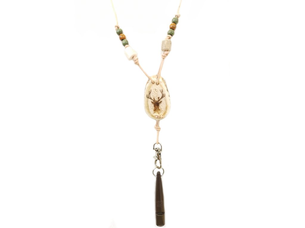 Bracco Original whistle strap made of natural materials, bead- antlers, deer, bead ceramics