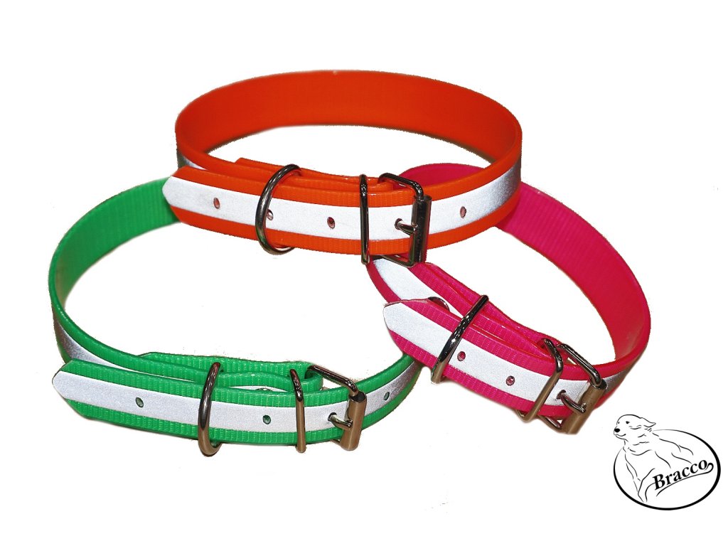 Bracco reflective Biothane collar  for dog, neon orange - different sizes.