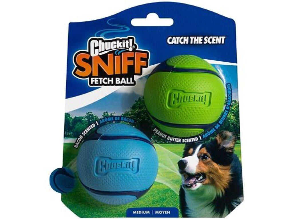 Chuckit! Sniff Ball Míčky s vůní slaniny a arašídového másla 6,5 cm – 2 na kartě