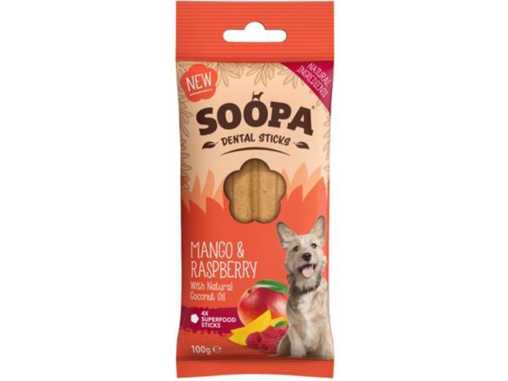 Dentální tyčinky Soopa s mangem a malinou 100 g