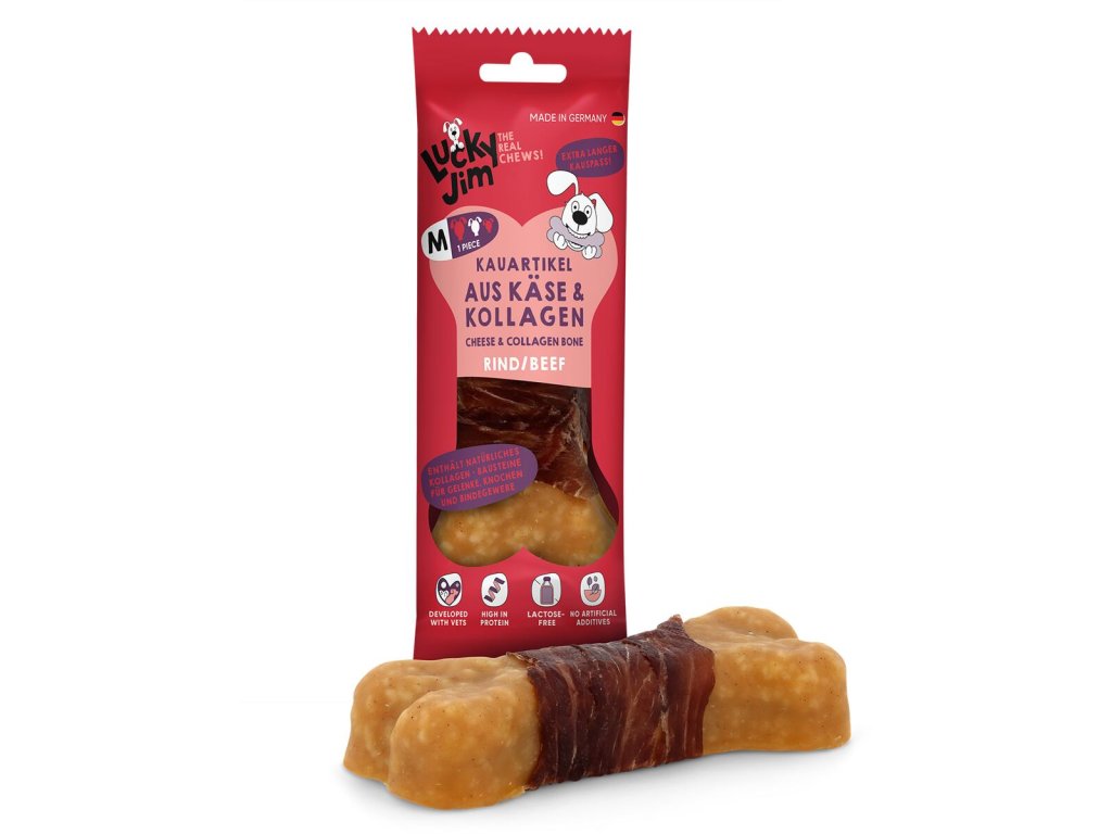 Lucky Jim Käse & Kollagen Sýrová kost s kolagenem – Hovězí M 60 g