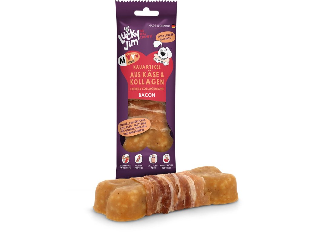 Lucky Jim Käse & Kollagen Sýrová kost s kolagenem – Slanina M 60 g