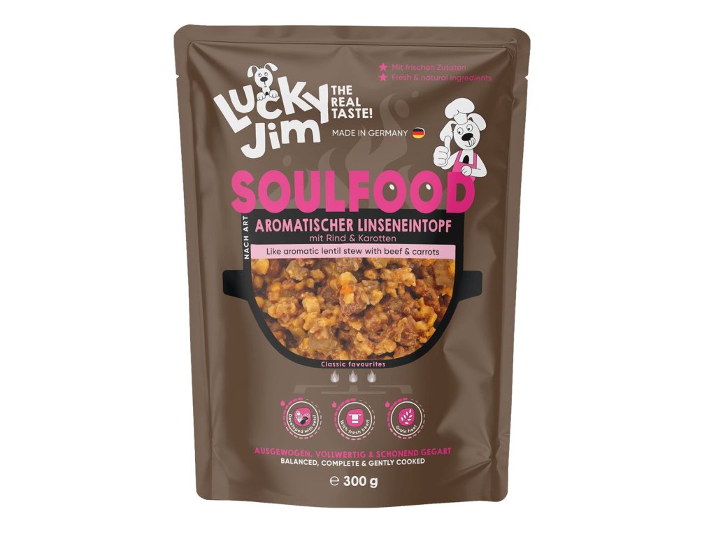 Lucky Jim Soulfood Linseneintopf Čočkový eintopf s hovězím masem a mrkví 300 g