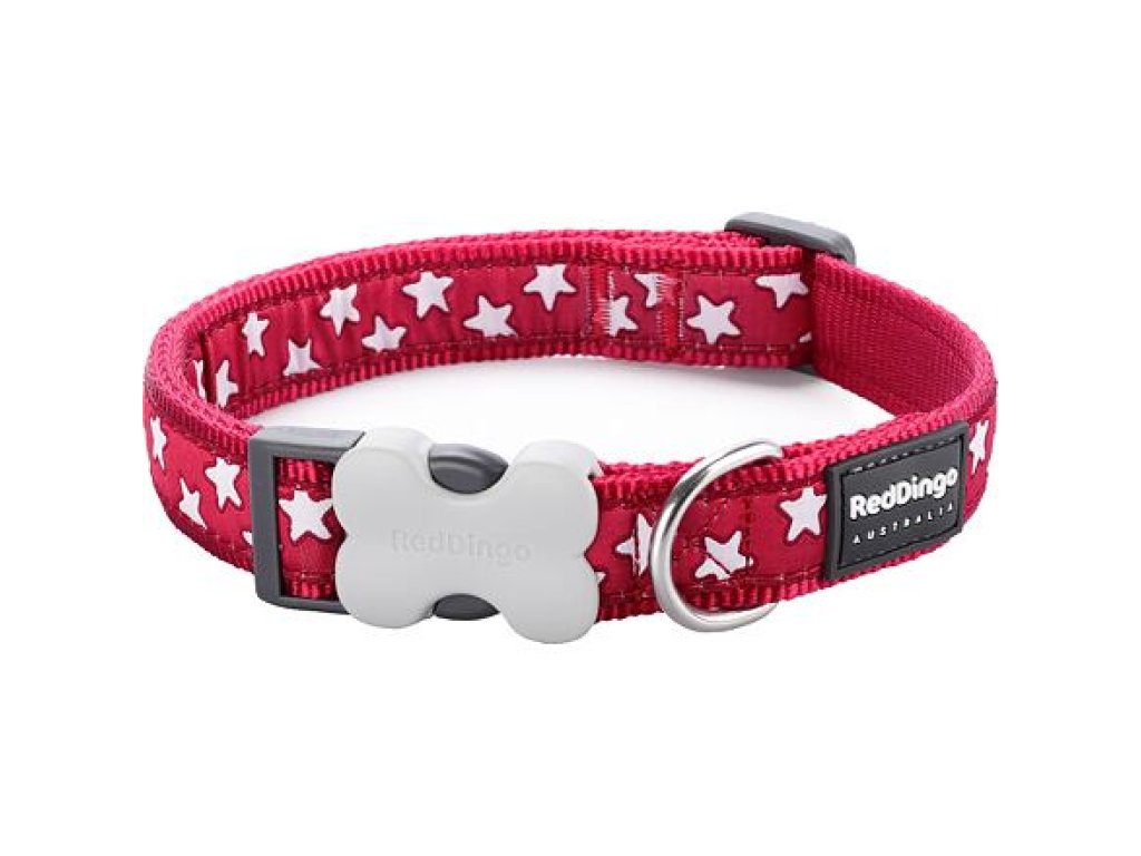 Obojek RD 12 mm x 20-32 cm - Stars White on Red