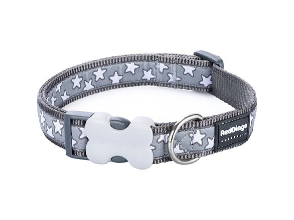 Obojek RD 15 mm x 24-36 cm - Stars White on Grey