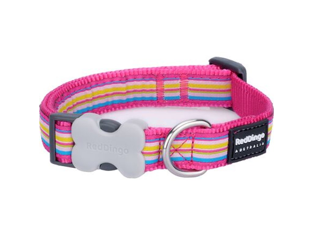 Obojek RD 20 mm x 30-47 cm - Horizontal Stripes Hot Pink