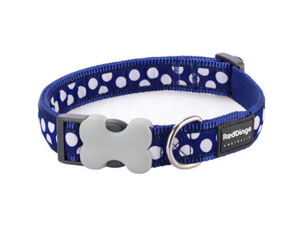 Obojek RD 20 mm x 30-47 cm - White Spots on Navy