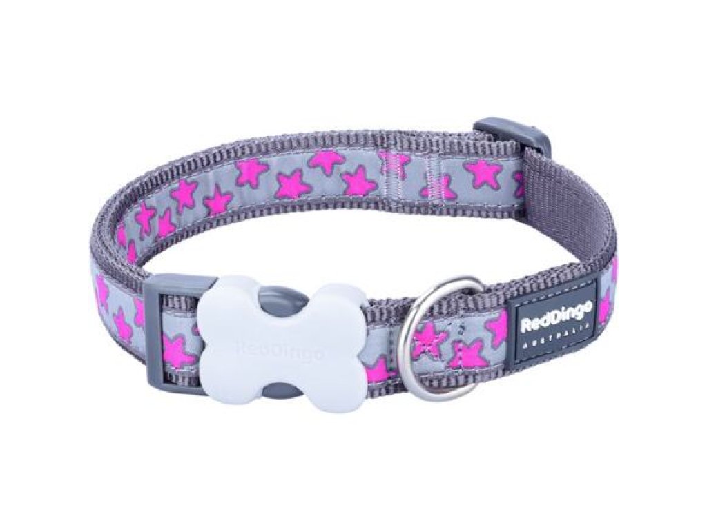 Obojek RD 25 mm x 41-63 cm - Hot Pink Stars on Grey