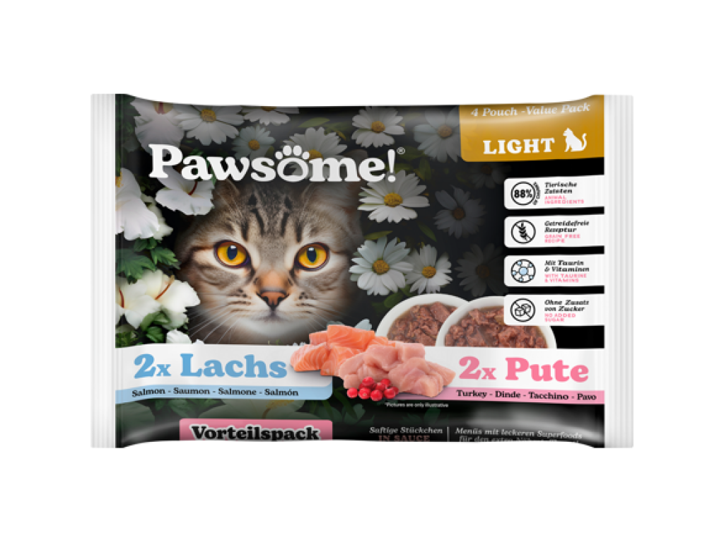 Pawsome! Adult Light s krůtím/ s lososem Multipack 4x85g