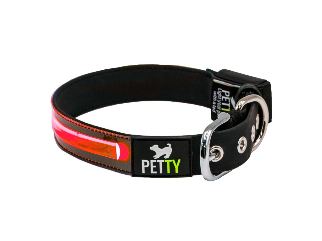 Pettyitalia svítící obojek Biothane s červeným LED světlem – 30 mm x 46-52 cm