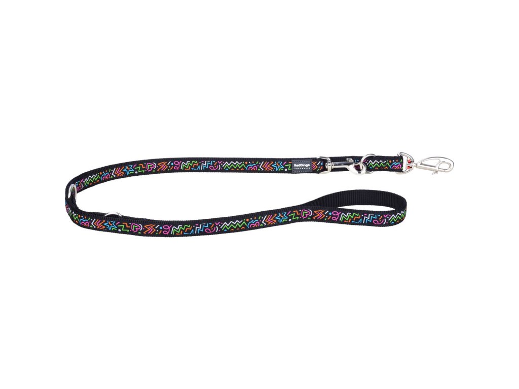 Red Dingo vodítko přepínací – Squiggles Black – 12 mm x 2 m