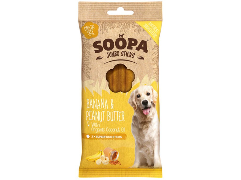 Soopa Dentální tyčinky Jumbo s banánem a arašídovým máslem 170 g