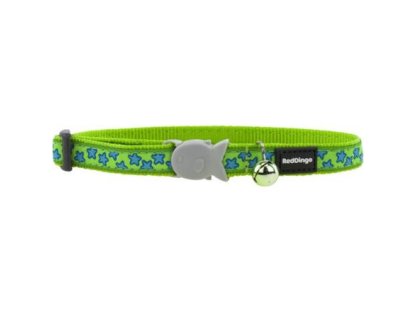 Cat Collar 12 mm x 20-32 cm – Stars Turq. on Lime