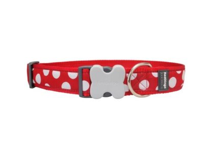 Obojek RD 40 mm x 50-80 cm - White Spots on Red