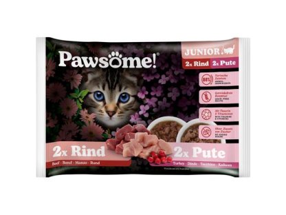 Pawsome! Junior s hovězím/ s krůtím masem Multipack 4x85 g