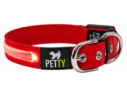 Pettyitalia svítící obojek Biothane červený s LED světlem – 25 mm x 38-44 cm