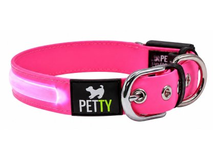 Pettyitalia svítící obojek Biothane růžový s LED světlem – 25 mm x 43-49 cm