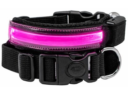 Pettyitalia svítící obojek Nylon s růžovým LED světlem – 25 mm x 50-55 cm