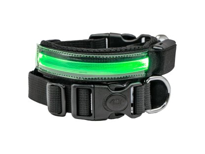 Pettyitalia svítící obojek Nylon se zeleným LED světlem – 25 mm x 46-49 cm