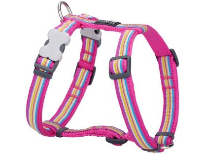 Dog harness 12 mm x 30-44 cm - Horizontal Stripes Hot Pink