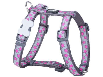 Dog Harness 12 mm x 30-44 cm - Hot Pink Stars on Grey