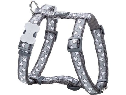 Dog Harness 12 mm x 30-44 cm - Stars White on Grey