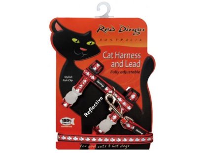 Cat Harnees & Lead - Reflective Fish Red