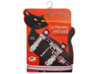 Cat Harnees & Lead - Reflective Fish Pink