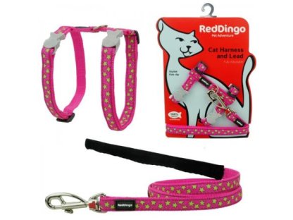 Cat Harnees & Lead - Stars Lime on Hot Pink