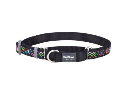 Red Dingo Martingale Dog Collar – Squiggles Black – 15 mm x 26-40 cm