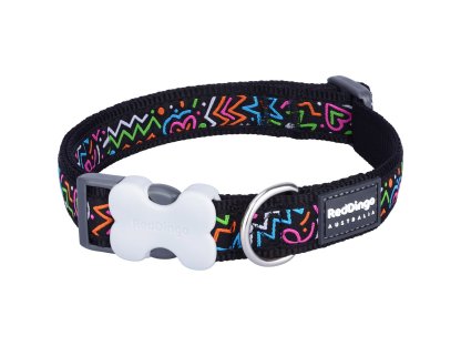 Red Dingo Dog Collar – Squiggles Black – 15 mm x 24-36 cm