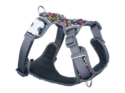 Red Dingo Padded Dog Harness – Squiggles Black – 25 mm x 56-80 cm