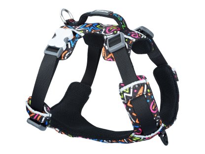 Red Dingo Sport Dog Harness – Squiggles Black – 15 mm x 38-53 cm