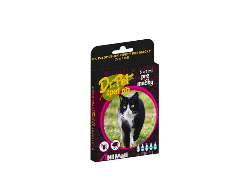 Dr.Pet spot-on pipety pre mačky 5 x 1 ml (spot-on tick and flea repellent for cats)